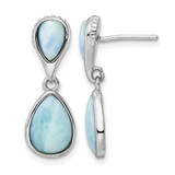 Sterling Silver Rhodium-Plated Polished Pear Shape Larimar Dangle Earrings, 25 mm