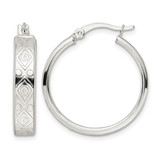 Sterling Silver Polished Geometric Design 5.25 mm Round Hoop Earrings, 26.75 mm Long