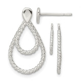 Sterling Silver with 2 Teardrop Jackets Button Post Dangle Earrings, 22 mm