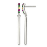 Sterling Silver Red/Green/Yellow Cubic Zirconia Dangle Bar Post Drop Earrings, 37 mm