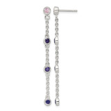 Sterling Silver Chain with Pink and Purple Bezel CZs Dangle Earrings, 52.4 mm