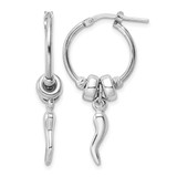 Sterling Silver Rhodium-Plated Diamond-Cut Bead Italian Horn Dangle Hoop Drop Earrings, 18.95 mm