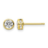 Sterling Silver Gold-Tone Polished 5 mm Round Cubic Zirconia Bezel Set Stud Earrings, 6 mm Long