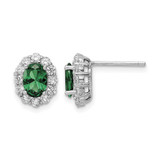 Sterling Silver Rhodium-Plated Polished Green & White Cubic Zirconia Oval Stud Earrings, 11.08 mm