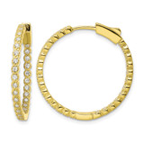 Sterling Silver Polished Gold-Tone In & Out Cubic Zirconia Hinged Hoop Earrings, 29 mm