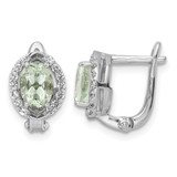 Sterling Silver Rhodium-Plated 1.74t.W. Green Quartz/WT Oval Hinged Drop Earrings, 10.45 mm