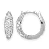 Sterling Silver Rhodium-Plated Pavé Cubic Zirconia Hinged Huggie Hoop Earrings, 15.4 mm