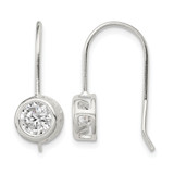 Sterling Silver Polished Round Cubic Zirconia Bezel Dangle French Wire Earrings, 22 mm