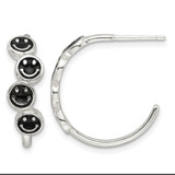 Sterling Silver E-Coating Black Enamel Smiley Face Post Hoop Earrings, 19.25 mm
