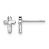 Sterling Silver Rhodium-Plated Polished Cubic Zirconia Cross Stud Earrings, 9 mm