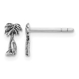 Sterling Silver Rhodium-Plated Antiqued Palm & Tree Surfboard Stud Earrings, 8.2 mm