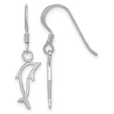 Sterling Silver Rhodium-Plated Polished Dolphin Dangle French Wire Earrings, 29.5 mm