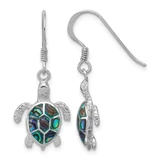 Sterling Silver Rhodium-Plated Polished Paua Shell Turtle Dangle French Wire Earrings, 30 mm
