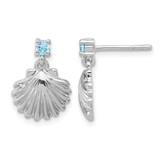 Sterling Silver Rhodium-Plated Polished Blue Cubic Zirconia Dangle Shell Stud Earrings, 15 mm