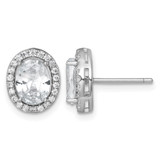 Sterling Silver Rhodium-Plated Polished 11.0 x 9.0 mm Oval Cubic Zirconia Halo Stud Earrings, 11.8 mm Long