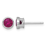 Sterling Silver Rhodium-Plated Polished Bezel Set 6.2 mm Round Red Cubic Zirconia Stud Earrings