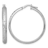 Sterling Silver Rhodium-Plated Polished and Diamond-Cut 4.00 x 35 mm Tube Hoop Earrings, 37 mm Long