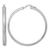 Sterling Silver Rhodium-Plated Polished and Diamond-Cut 4.00 x 45 mm Tube Hoop Earrings, 46.5 mm Long