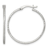 Sterling Silver Polished Diamond-Cut Textured 30 x 1.5 mm Round Hoop Earrings, 32.6 mm Long