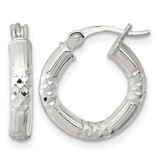 Sterling Silver Polished Diamond-Cut Textured 15 x 3.25 mm Round Hoop Earrings, 15 mm Long