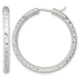 Sterling Silver Laser and Diamond-Cut 35 x 3.25 mm Hidden Catch Round Hoop Earrings, 35 mm Long