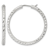 Sterling Silver Laser and Diamond-Cut 40 x 3.25 mm Hidden Catch Round Hoop Earrings, 40 mm Long