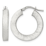 Sterling Silver Brushed Textured 4.25 mm X 24 mm Square Tube Hoop Earrings, 24.5 mm Long