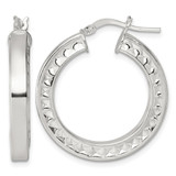 Sterling Silver Polished and Textured 4.00 x 29 mm Hoop Earrings, 32 mm Long