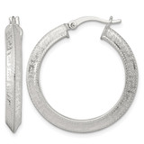 Sterling Silver Textured 30 x 4.0 mm Knife Edge Greek Key Round Hoop Earrings, 30 mm Long