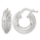 Rhodium-Plated Sterling Silver Polished Greek Key Knife Edge 5.50 mm Hollow Hoop Earrings, 22.9 mm Long