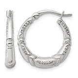 Sterling Silver Polished Beaded and Grooved Round Hollow Hoop Earrings, 20.45 mm