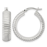 Sterling Silver Polished and Grooved 26 x 7 mm Round Hollow Hoop Earrings, 26 mm Long
