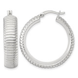 Sterling Silver Polished and Grooved 32 x 7.5 mm Round Hollow Hoop Earrings, 32 mm Long
