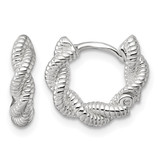 Sterling Silver Polish Textured Twisted Hinged Round Hoop Earrings, 11.3 mm