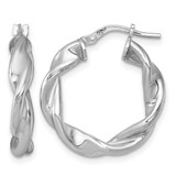 Sterling Silver Rhodium-Plated Polished Twisted 4.00 x 22 mm Round Hoop Earrings, 23.5 mm Long