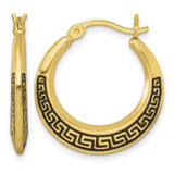 Sterling Silver Gold-Tone Polished and Black Enameled Greek Key Round Graduated Hollow Hoop Earrings, 22.85 mm