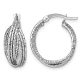 Sterling Silver Rhodium-Plated Textured 20.0 mm Crisscross Round Hoop Earrings, 20 mm Long
