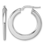 Sterling Silver Rhodium-Plated Polished 3.0 x 28 mm Flat Tapered Tube Hoop Earrings, 29.5 mm Long