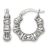 Sterling Silver Antiqued Textured Bamboo Round Hoop Earrings, 19.6 mm