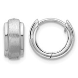 Sterling Silver Rhodium-Plated Brushed and Polished 5.75 mm X 11.5 mm Hinged Hoop Earrings