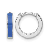 Sterling Silver Rhodium-Plated Polished Blue Enameled Hinged Round Hoop Earrings, 11 mm