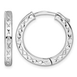 Sterling Silver Rhodium-Plated Polished Diamond-Cut 3 x 23 mm with Safety Lock Hinged Square Tube Hoop Earrings