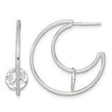 Sterling Silver Polished Textured Moveable Disc Fancy Crescent Moon C-Hoop Post Earrings, 26.2 mm