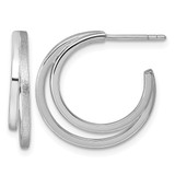 Sterling Silver Rhodium-Plated Polished and Satin Double C-Hoop Post Earrings, 20 mm