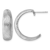 Sterling Silver Rhodium-Plated Textured Woven Design Post J-Hoop Earrings, 24.75 mm