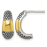 Sterling Silver and Gold-Tone Polished Antiqued Textured Post J-Hoop Earrings, 17 mm