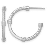 Sterling Silver Rhodium-Plated Polished and Twisted 24.0 mm Post C-Hoop Earrings, 24 mm Long