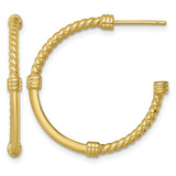Sterling Silver Gold-Tone Polished and Twisted 30.0 mm Post C-Hoop Earrings, 30 mm Long