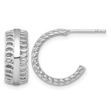 Sterling Silver Rhodium-Plated Polished Circle Pattern Edge C-Hoop Post Earrings, 16 mm