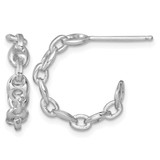 Sterling Silver Rhodium-Plated 4 mm X 16 mm Puffed Anchor/Mariner Link C-Hoop Post Earrings, 19 mm Long